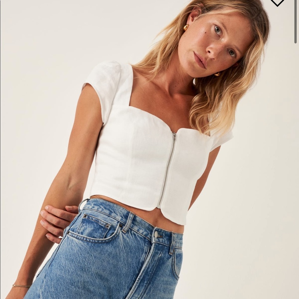 Reformation Marin Linen Bustier Top in White 0